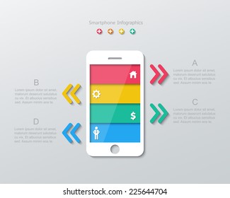 four paper options within smartphone screen infographics in flat design style. vector.