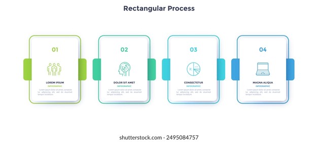 Four paper rectangular elements process infographic design template. Business success infochart with icons. Progress chart with 4 options. Visual data presentation