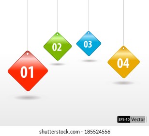 four paper steps signs hanging on the wall. colorful Abstract origami banner vector design concepts EPS10