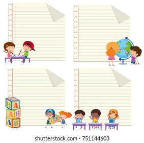 Four paper templates with happy kids illustration