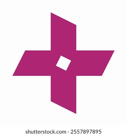 Four parallelograms cross shape, pink icon. A medical symbol is isolated on a white background.
