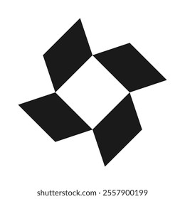 Four parallelograms negative space diagonal square. A quartet of black quadrilateral symbols. Isolated on a white background.