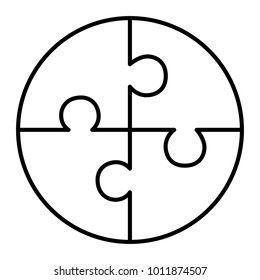 Four part blank pie puzzle diagram isolated on white background