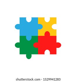 Four part puzzle chain. Simple solutions concept, solving problem. Vector illustration isolated on white background.
