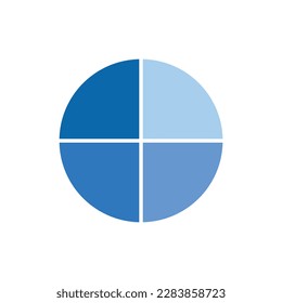 Four parts of circle. Pie chart with four same size sectors. Vector illustration isolated on white background.