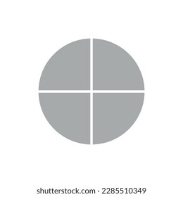 Vier Teile des Kreises. Pie-Diagramm mit vier gleichen Sektoren. Vektorgrafik einzeln auf weißem Hintergrund.
