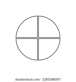 Four parts of circle. Pie chart with four same size sectors. Vector illustration isolated on white background.