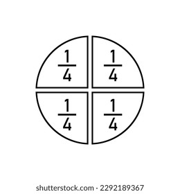 Four parts of circle. Pie chart with four same size sectors. Vector illustration isolated on white background.