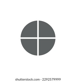 Four parts of circle. Pie chart with four same size sectors. Vector illustration isolated on white background.