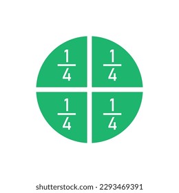 Four parts of circle. Pie chart with four same size sectors. Vector illustration isolated on white background.