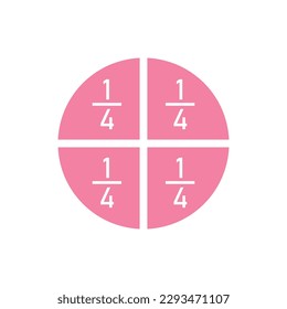Four parts of circle. Pie chart with four same size sectors. Vector illustration isolated on white background.