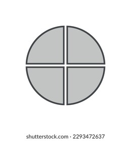 Cuatro partes del círculo. Gráfico circular con cuatro sectores del mismo tamaño. Ilustración vectorial aislada en fondo blanco.