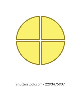 Cuatro partes del círculo. Gráfico circular con cuatro sectores del mismo tamaño. Ilustración vectorial aislada en fondo blanco.