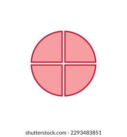 Four parts of circle. Pie chart with four same size sectors. Vector illustration isolated on white background.