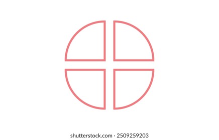 Four parts of circle. Pie chart with four same size sectors. Vector illustration isolated on white background.
