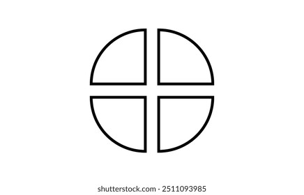 Cuatro partes del círculo. Gráfico circular con cuatro sectores del mismo tamaño. Ilustración vectorial aislada sobre fondo blanco.