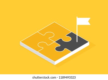 Four parts puzzle with flag. Vector isometric flat illustration
