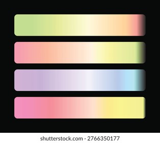 Four pastel gradient horizontal rounded rectangle UI banners isolated on a solid black background for digital web design.