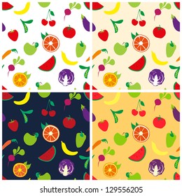 four pattern with fruits and vegetables