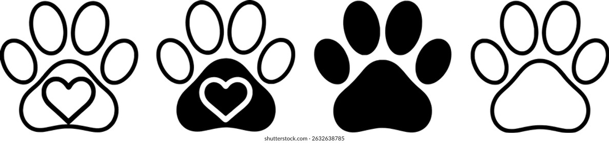 Four paw prints with hearts pet love design