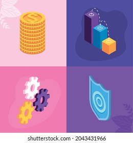 four payment solutions set icons