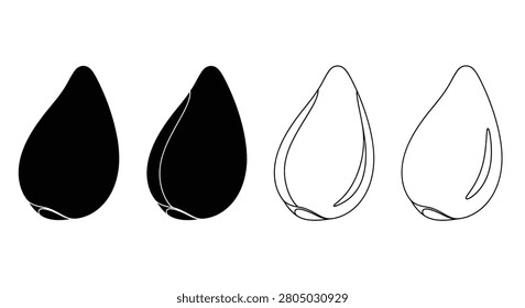 Four pebble shapes are presented, two as solid black silhouettes and two as line drawings. The style features a distinctive