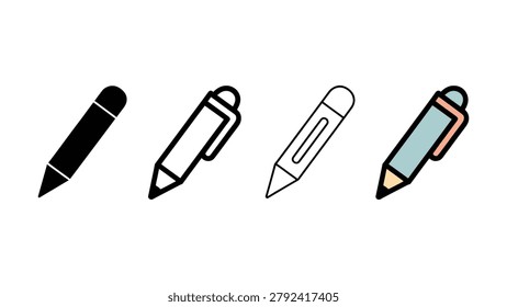 Four pencils with different colors and designs on a white background