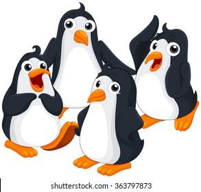 Four penguins with happy face illustration