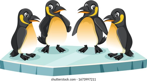 Cuatro pingüinos en ilustración de fondo blanco