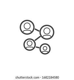 Four people connecting line icon. Community linear style sign for mobile concept and web design. Social network outline vector icon. Symbol, logo illustration. Vector graphics
