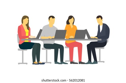 Four People Desk Strict Vivid Style Stock Vector (Royalty Free ...