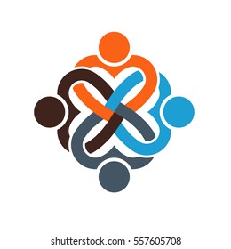 Four People Heart Love Knot Illustration.
