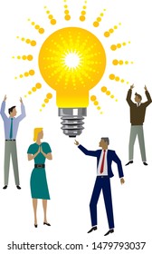 Four people with a light bulb