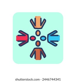 Four people looking down thin line icon. Well, team, friend. Friendship and love concept. Vector illustration, symbol element for web design and apps