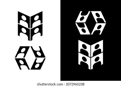 Four people on square black and white color concept. Very suitable in various business purposes, also for icon, symbol, logo and many more.