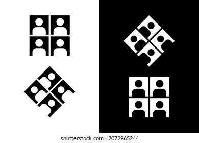 Four people on square black and white color concept. Very suitable in various business purposes, also for icon, symbol, logo and many more.