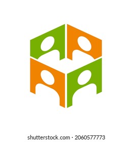 Four people on square colorful concept. Very suitable in various business purposes, also for icon, symbol, logo and many more.