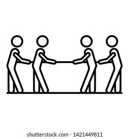 Four People Tug Of War Icon. Outline Four People Tug Of War Vector Icon For Web Design Isolated On White Background