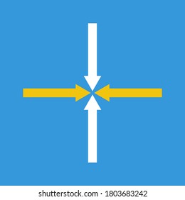four perpendicular arrows moving to center