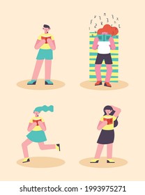 four persons with dyslexia characters