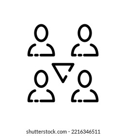 Four persons line icon. Communicating people, talk, conversation, exchange information. Communication concept. Vector black line icon on a white background