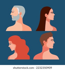 four persons shirtless avatars characters