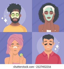four persons with skicare masks characters