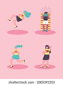 four persons suffering dyslexia characters