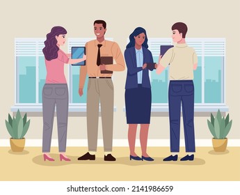 grupo de personajes de trabajo de cuatro personas
