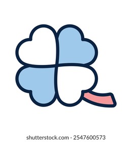 Una flor de cuatro pétalos, signo de suerte, icono de trébol, diseño de Vector premium del personaje del juego