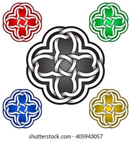 Four petals logo symbol in Celtic style. Tribal tattoo symbol. Silver stamp for jewelry design and samples of other colors.