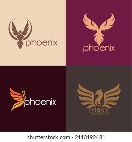 four phoenix birds set icons