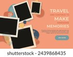 Four photo frames modern template with modern contemporary hand draw abstract shapes, travel concept