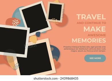 Four photo frames modern template with modern contemporary hand draw abstract shapes, travel concept